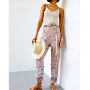 Anthropologie Ollari Tassel Pull On High Waisted Animal Print Pants Size XS